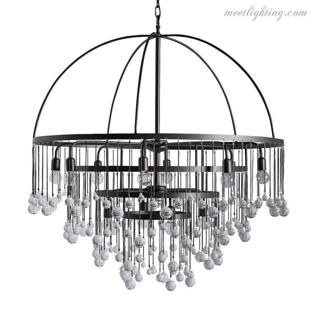 12-Light Hanging Fixture with Stacked Glass Beads in 3 Finishes – Grand Foyer Lighting for High Ceilings