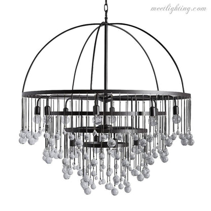 12-Light Hanging Fixture with Stacked Glass Beads in 3 Finishes – Grand Foyer Lighting for High Ceilings