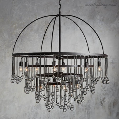 12-Light Hanging Fixture with Stacked Glass Beads in 3 Finishes – Grand Foyer Lighting for High Ceilings