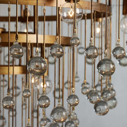 12-Light Hanging Fixture with Stacked Glass Beads in 3 Finishes – Grand Foyer Lighting for High Ceilings