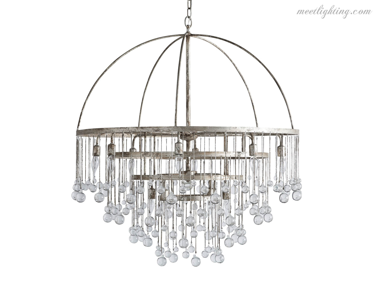 12-Light Hanging Fixture with Stacked Glass Beads in 3 Finishes – Grand Foyer Lighting for High Ceilings