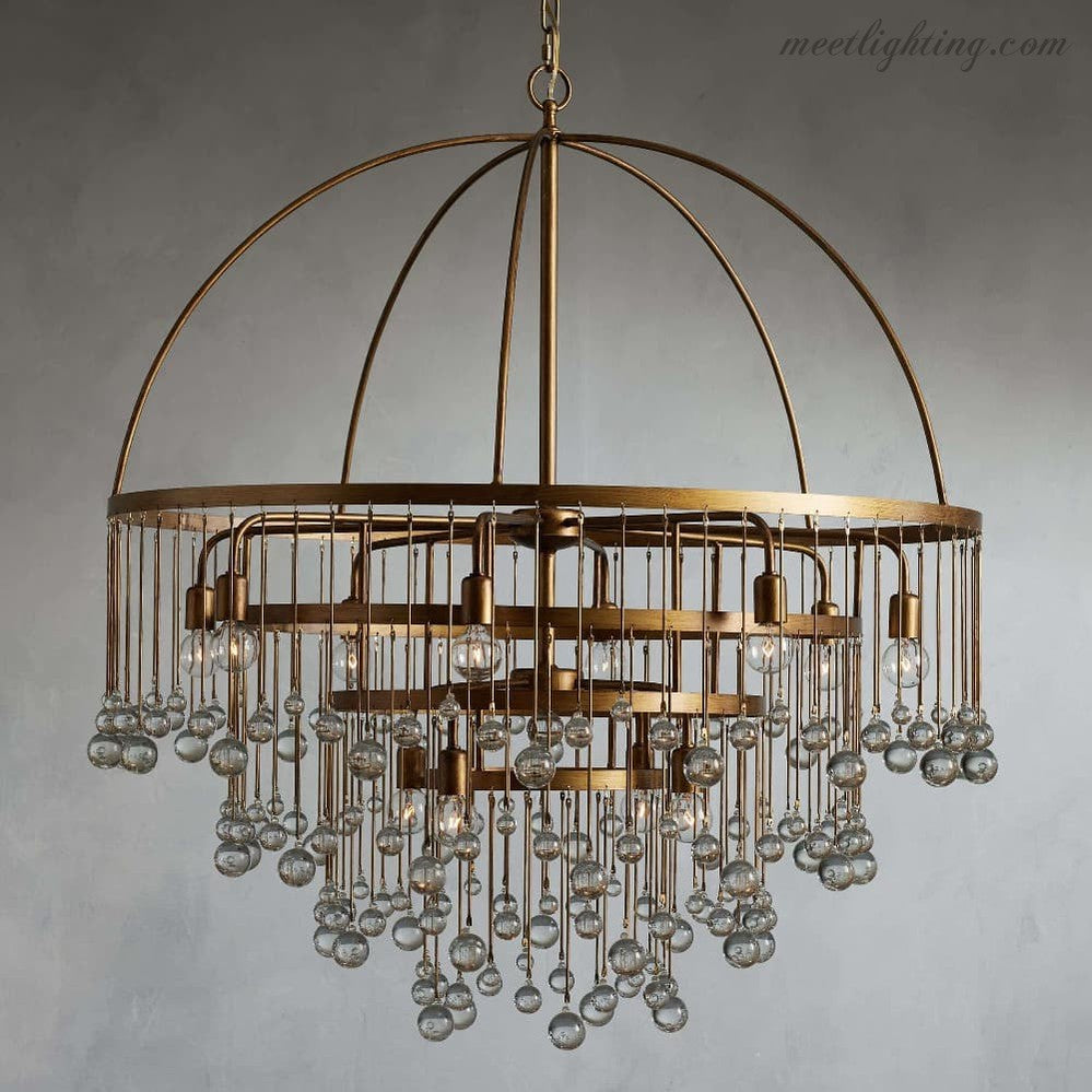 12-Light Hanging Fixture with Stacked Glass Beads in 3 Finishes – Grand Foyer Lighting for High Ceilings