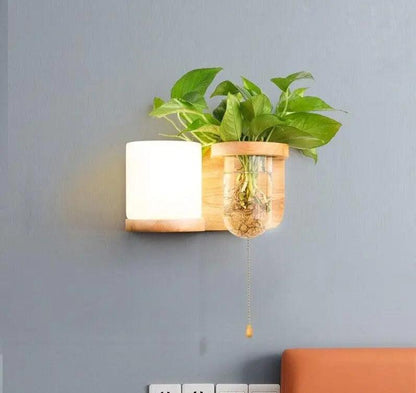 Wall-Mounted Plant Display Fixture with Integrated LED Lighting & Vase Holder for Living Room, Bedroom, Kitchen