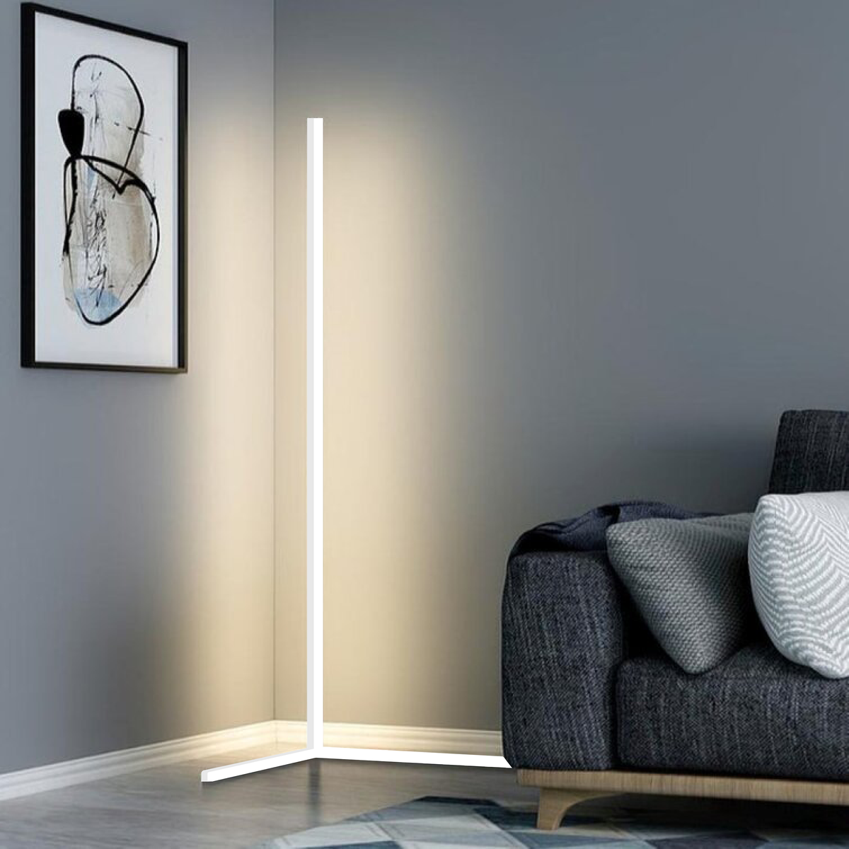 AuraEdge | Corner Floor Lamp with Adjustable RGB & White Light | Space-Saving Design for Versatile Ambiance