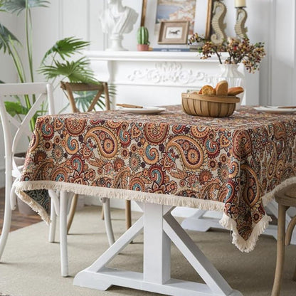 Aurelia Tablecloth - Bohemian Flowers, Microfiber Blend, Fringed Tassel Edges