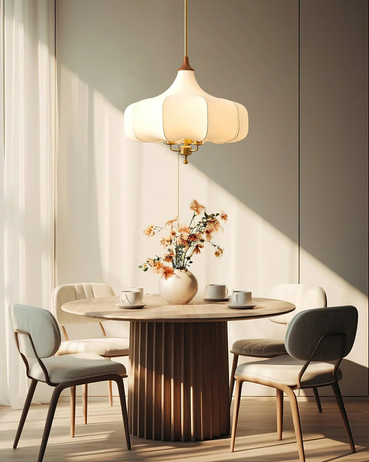 Layered Wood Hanging Light Fixture Adjustable Height Ceiling Lamp 20-24 Inches Multi-Material Dining Room Living Room Bedroom