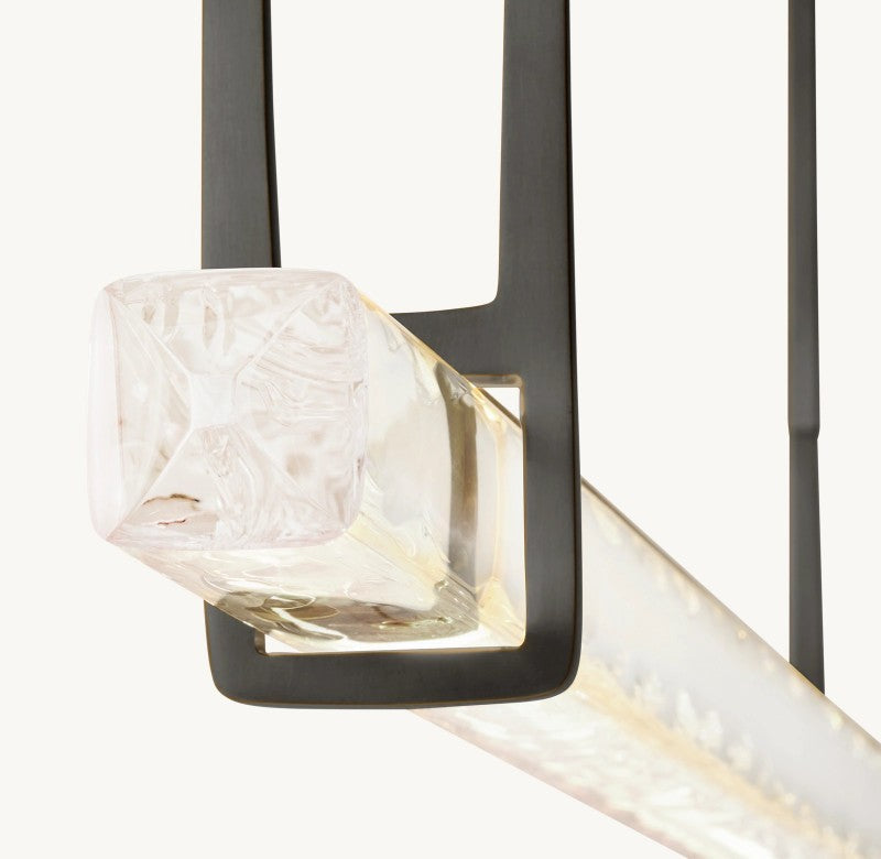 Linear Crystal Chandelier 60 Inch – Brass Frame with 10 Hanging Prisms – LED Lighting for Dining Room & Entryway