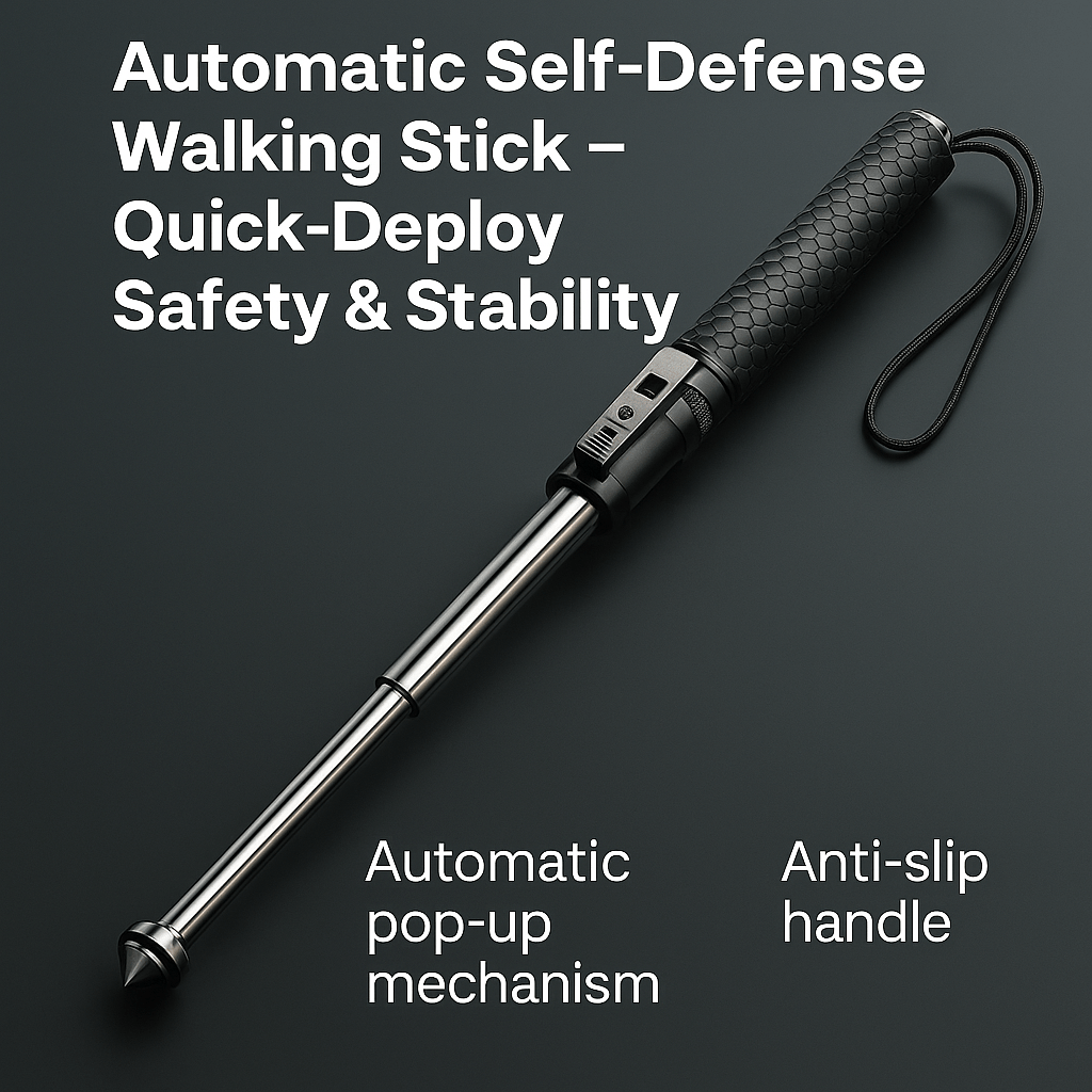 Walking Cane with Quick Deploy Mechanism, Adjustable Walking Stick for Self Defense, Telescopic Walking Stick
