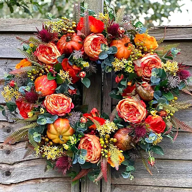 AutumnAura Wreath - Artificial Fall Decor, Rustic Charm for Indoor/Outdoor