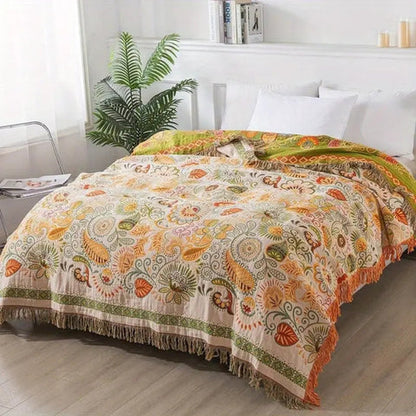 LeafHaven – Boho Reversible Cotton Blanket