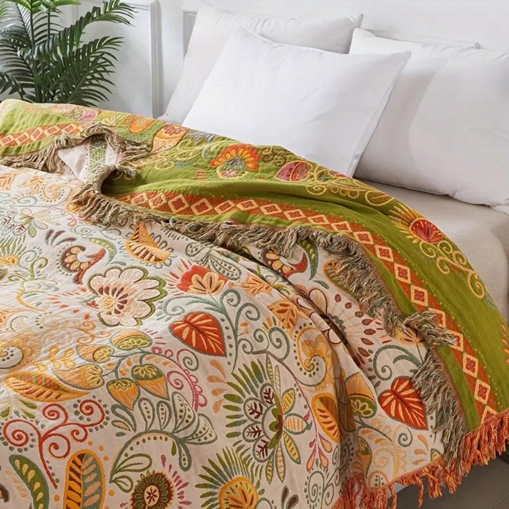 LeafHaven – Boho Reversible Cotton Blanket