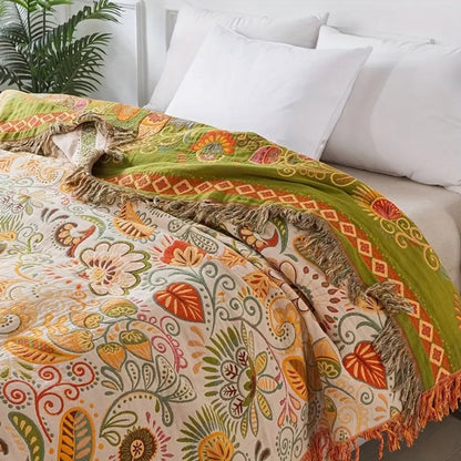 LeafHaven – Boho Reversible Cotton Blanket