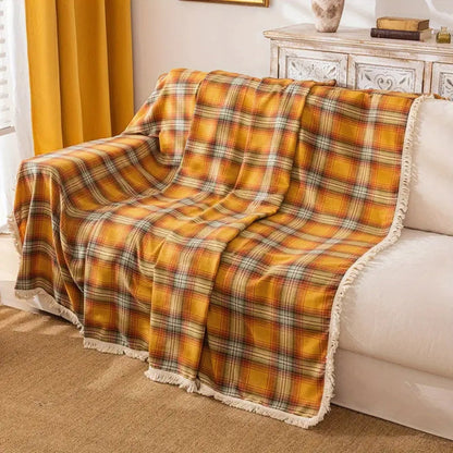 Autumn Chestnut Sofa Cover - Soft Microfiber tartan throw, Non-Slip Design