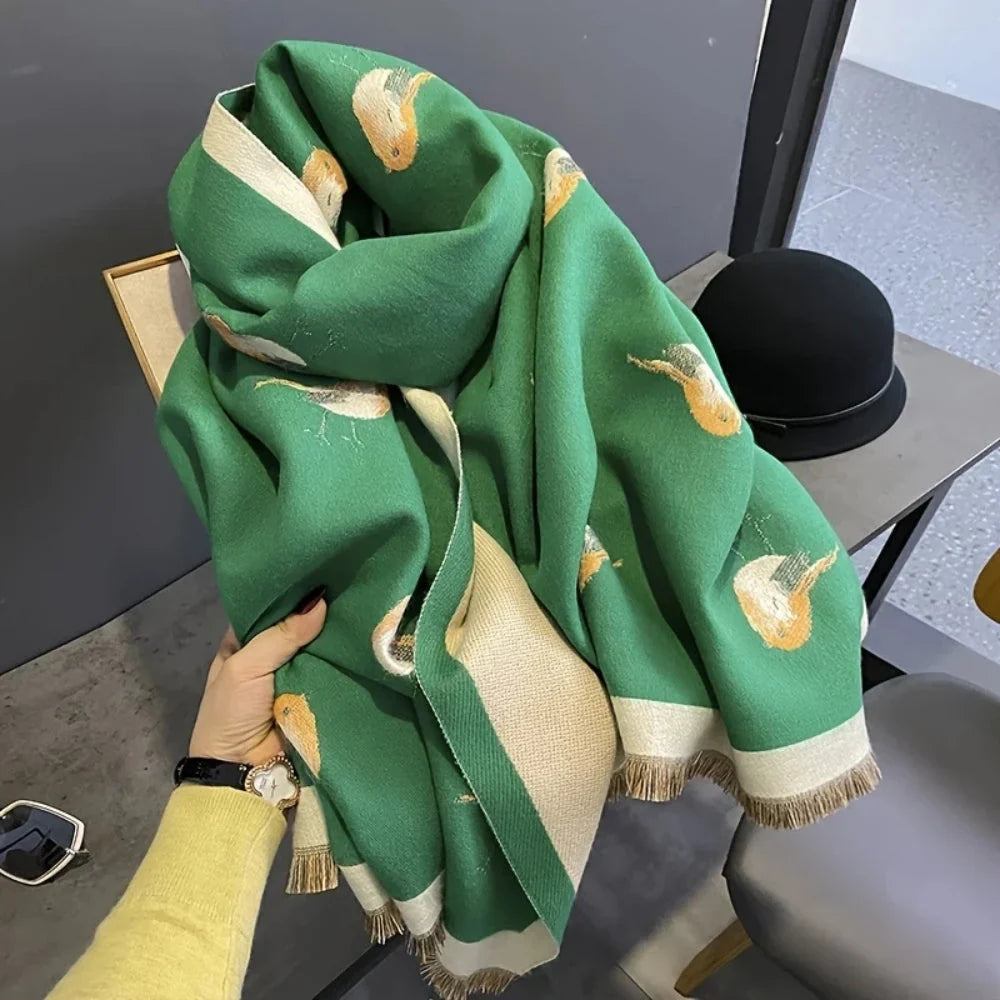 Aveline Jacquard Shawl Wrap - Breathable Microfiber, Bird Pattern
