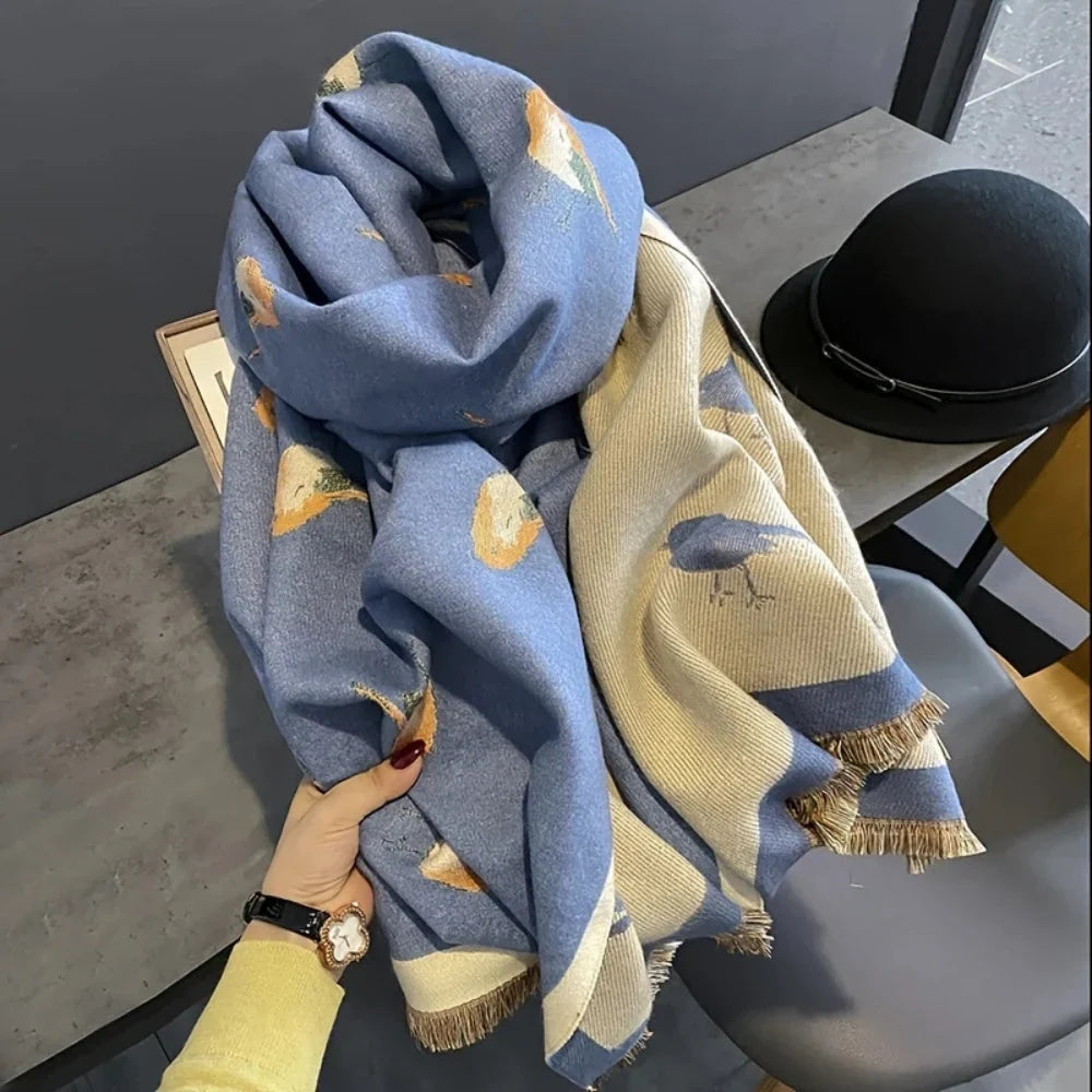Aveline Jacquard Shawl Wrap - Breathable Microfiber, Bird Pattern