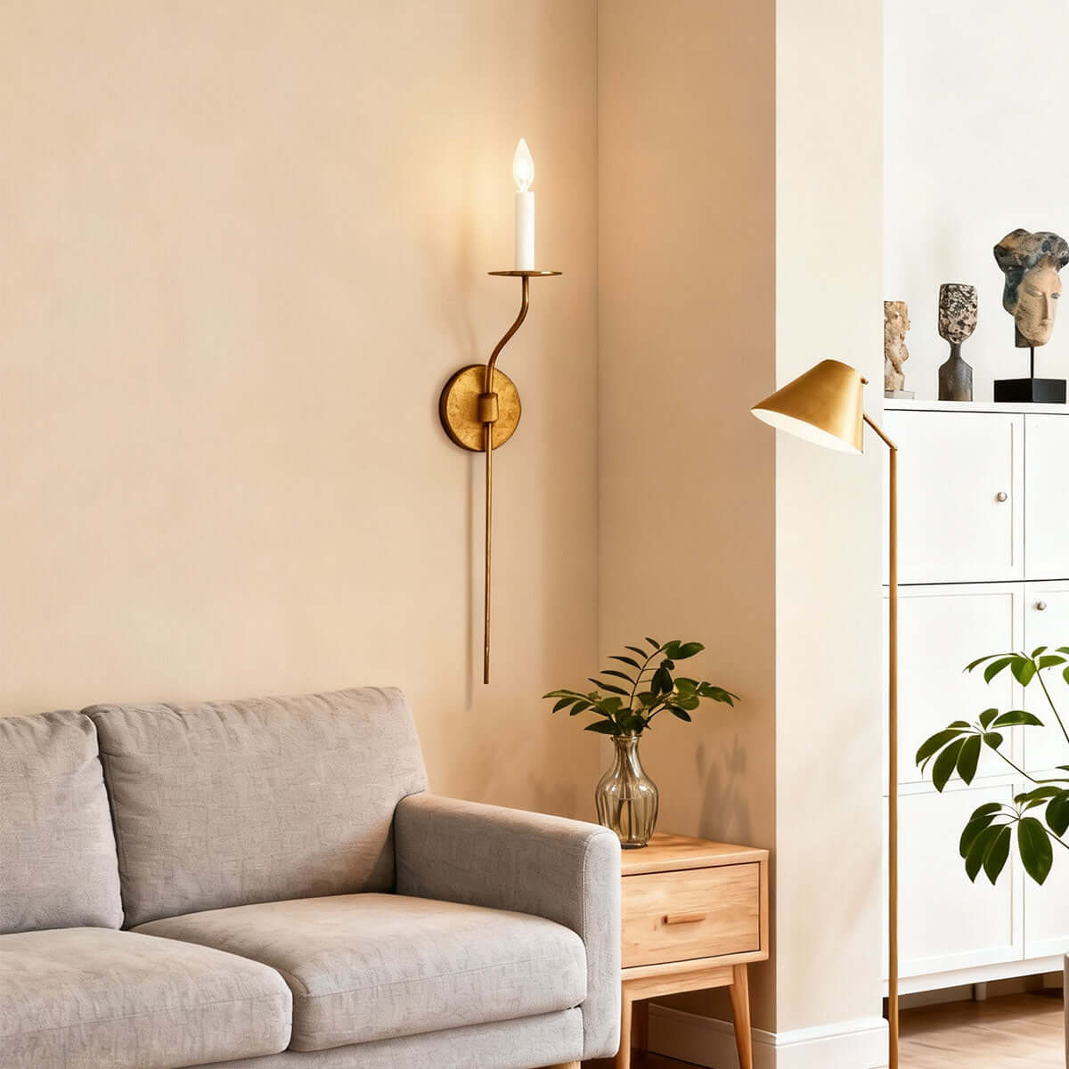 Sculptural Candelabra Sconce 29-Inch Brass or Black Metal E14 Socket Accent Fixture for Bedroom Hallway Entryway Ambient Glow Home Décor