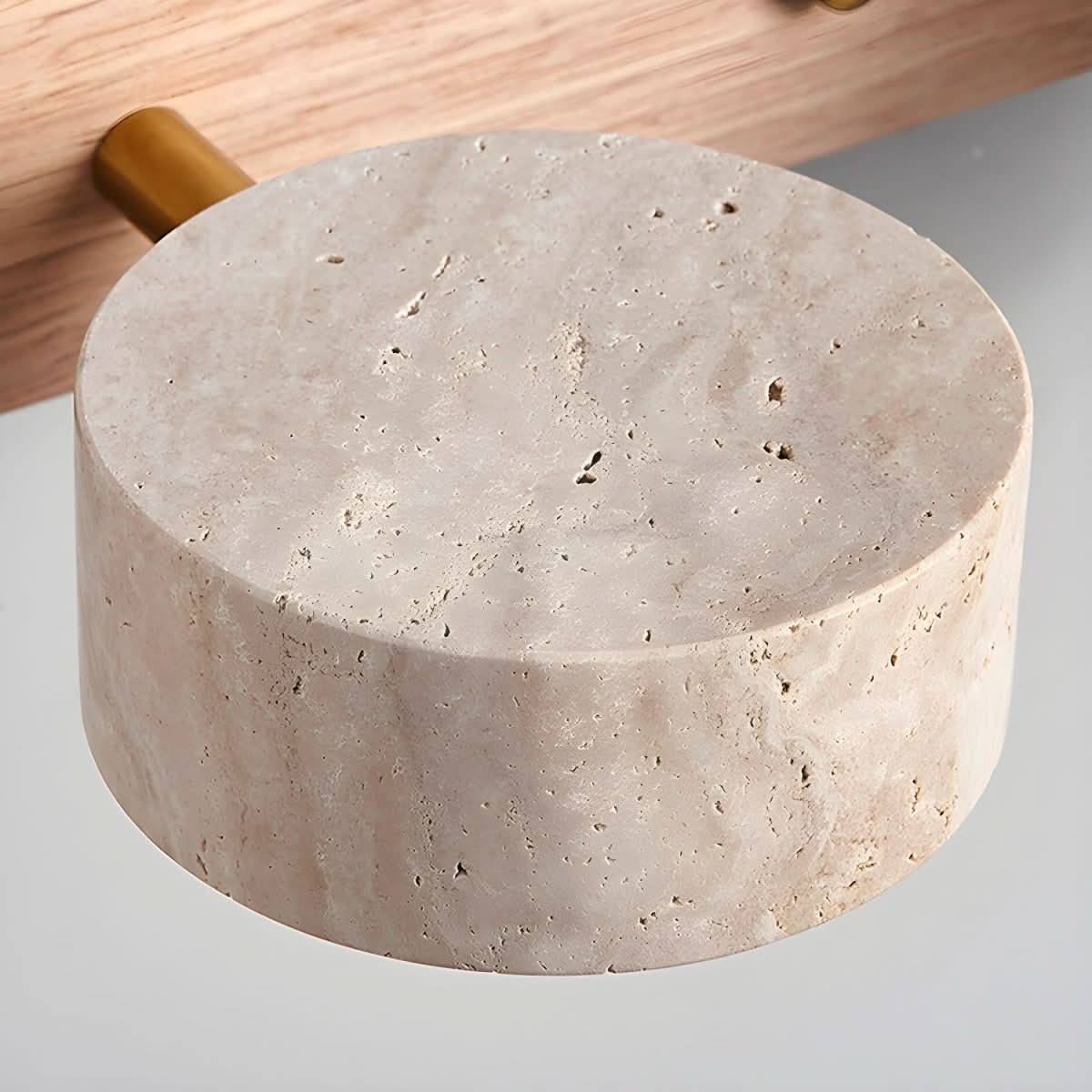Stone and Wood LED Wall Sconce – Ambient Lighting for Living Room & Bedroom – Modern Architectural Fixture with Travertine Finish