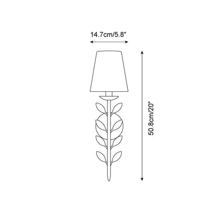 Slim Upright Fabric Sconce Light 20 Inches Tall for Powder Room Mirror Vanity Hallway Accent Walls Dimmable Socket Antique Metal