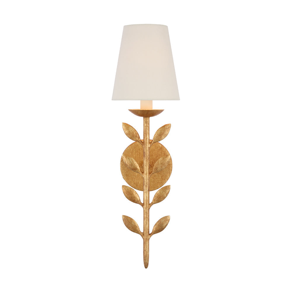 Slim Upright Fabric Sconce Light 20 Inches Tall for Powder Room Mirror Vanity Hallway Accent Walls Dimmable Socket Antique Metal