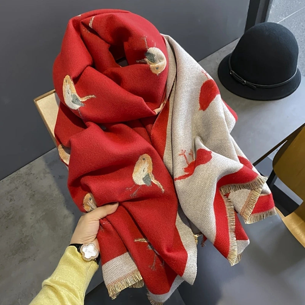 Aveline Jacquard Shawl Wrap - Breathable Microfiber, Bird Pattern