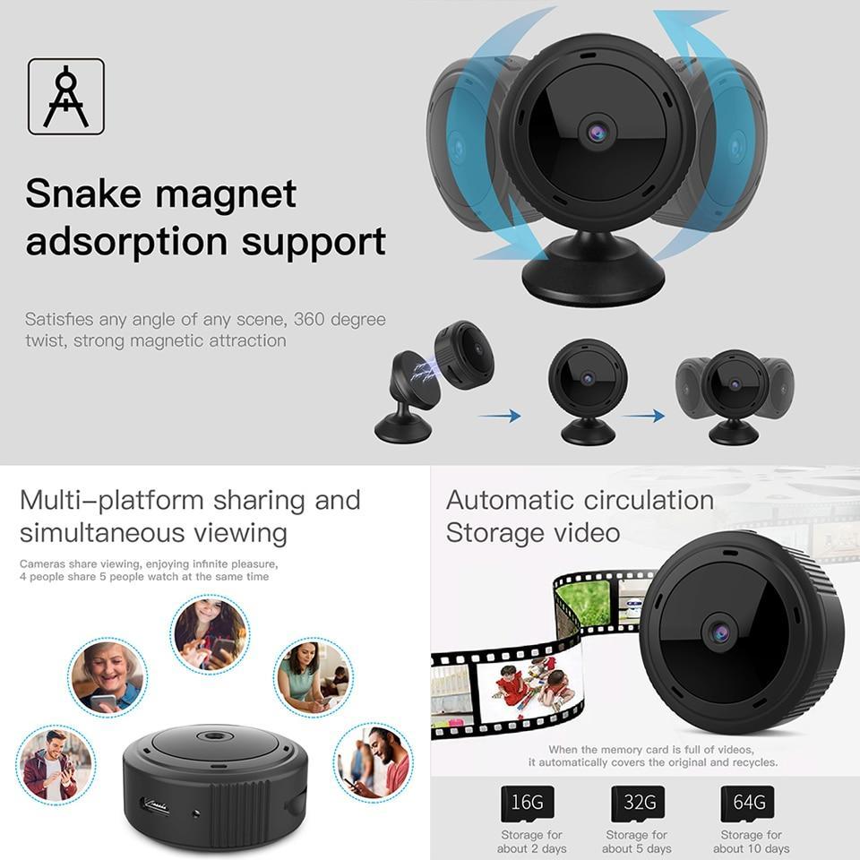 Compact WiFi Security Camera 1080P HD Night Vision Motion Detection Remote Viewing Baby Monitor Pet Cam Indoor Surveillance Home Office