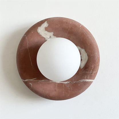 Round Glass Sconce with Natural Stone Backplate – 8-Inch Contemporary Fixture for Entryways, Bedrooms & Corridors