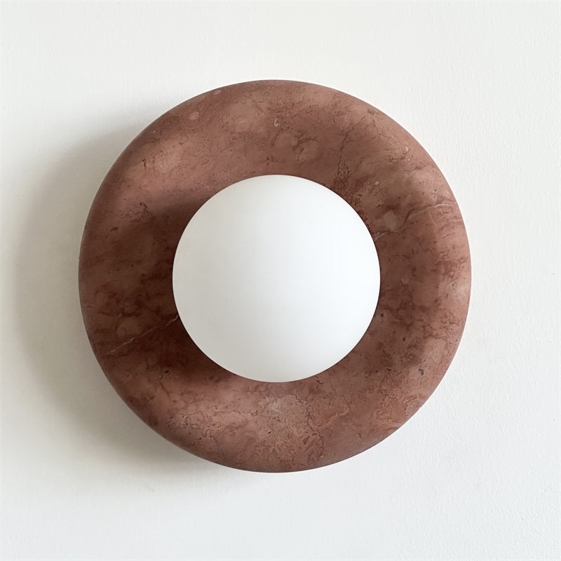 Round Glass Sconce with Natural Stone Backplate – 8-Inch Contemporary Fixture for Entryways, Bedrooms & Corridors
