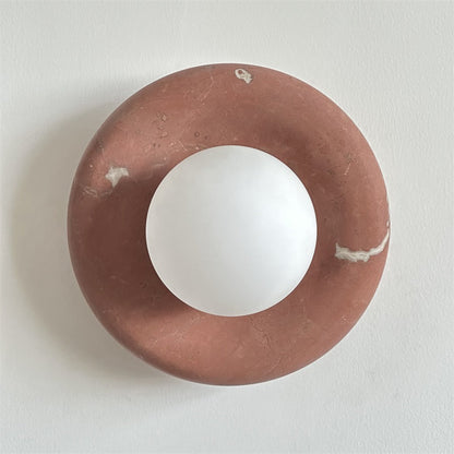 Round Glass Sconce with Natural Stone Backplate – 8-Inch Contemporary Fixture for Entryways, Bedrooms & Corridors