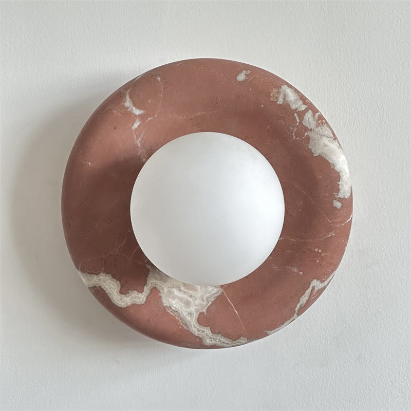 Round Glass Sconce with Natural Stone Backplate – 8-Inch Contemporary Fixture for Entryways, Bedrooms & Corridors