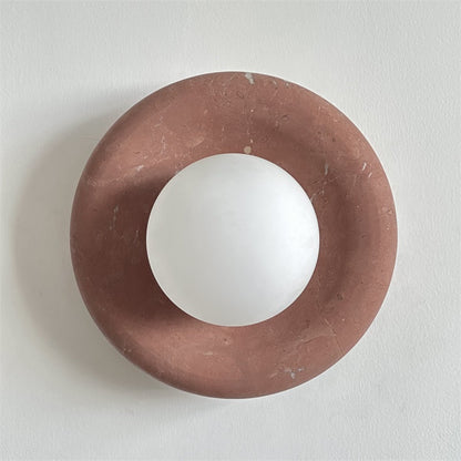 Round Glass Sconce with Natural Stone Backplate – 8-Inch Contemporary Fixture for Entryways, Bedrooms & Corridors