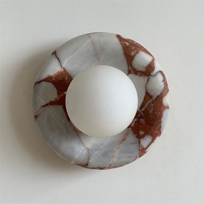 Round Glass Sconce with Natural Stone Backplate – 8-Inch Contemporary Fixture for Entryways, Bedrooms & Corridors