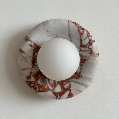 Round Glass Sconce with Natural Stone Backplate – 8-Inch Contemporary Fixture for Entryways, Bedrooms & Corridors
