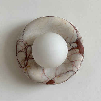 Round Glass Sconce with Natural Stone Backplate – 8-Inch Contemporary Fixture for Entryways, Bedrooms & Corridors
