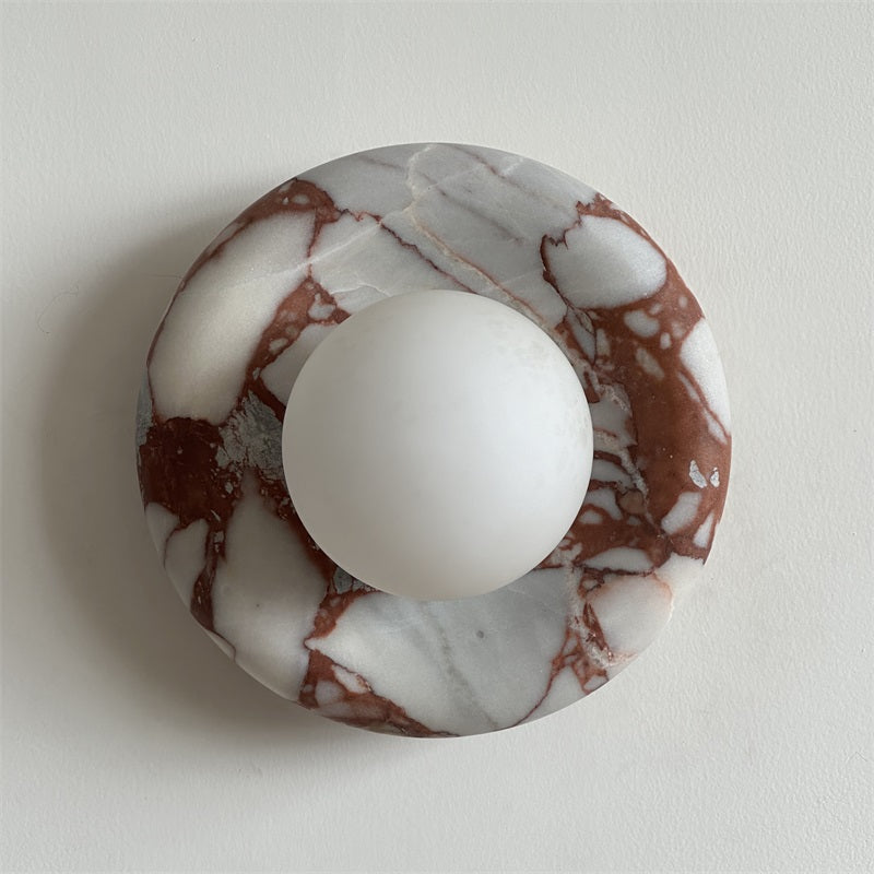 Round Glass Sconce with Natural Stone Backplate – 8-Inch Contemporary Fixture for Entryways, Bedrooms & Corridors