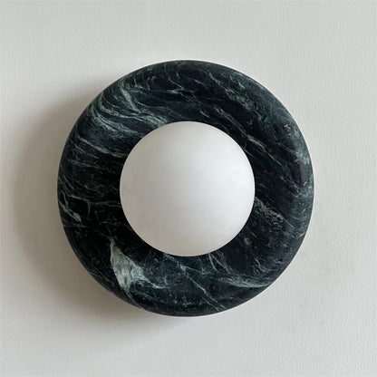 Round Glass Sconce with Natural Stone Backplate – 8-Inch Contemporary Fixture for Entryways, Bedrooms & Corridors