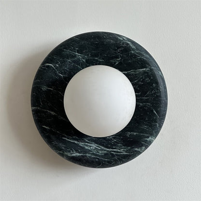 Round Glass Sconce with Natural Stone Backplate – 8-Inch Contemporary Fixture for Entryways, Bedrooms & Corridors