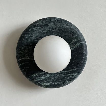 Round Glass Sconce with Natural Stone Backplate – 8-Inch Contemporary Fixture for Entryways, Bedrooms & Corridors