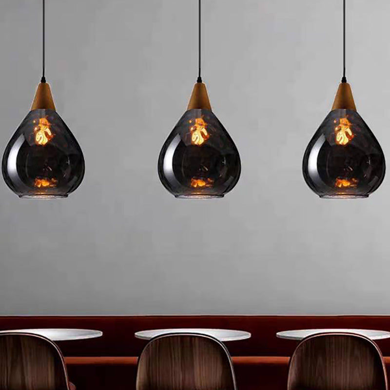 Glass & Wood Drop Ceiling Fixture with Adjustable Cord for Kitchen Island, Dining Room & Living Area | Hardwired E26 Socket | Indoor Overhea