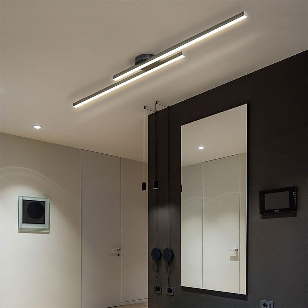 Flush Mount LED Overhead Light | Black Aluminum Linear Low-Profile Fixture for Bedrooms, Entryways & Compact Spaces | Modern Minimalist Desi