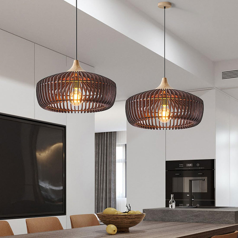 Wooden Dome Pendant Light with Slatted Design for Bedroom, Living Room & Dining Areas | Hanging Ceiling Fixture