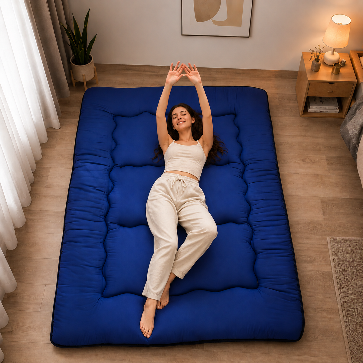 Foldable Floor Mattress 4-Inch Thick Quilted Sleeping Pad Roll-Up Guest Bed Tatami-Style Mat for Bedroom Dorm Meditation Adults Kids