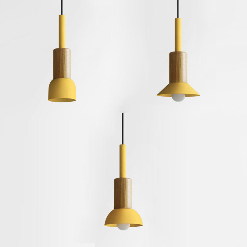 Wooden Pendant Light with Colorful Shade Scandinavian Modern Ceiling Fixture for Kitchen Dining Room Bedroom E26 Hardwired