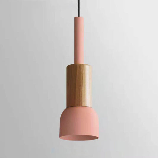 Wooden Pendant Light with Colorful Shade Scandinavian Modern Ceiling Fixture for Kitchen Dining Room Bedroom E26 Hardwired