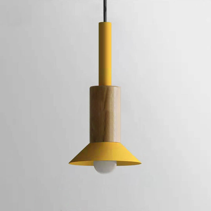 Wooden Pendant Light with Colorful Shade Scandinavian Modern Ceiling Fixture for Kitchen Dining Room Bedroom E26 Hardwired