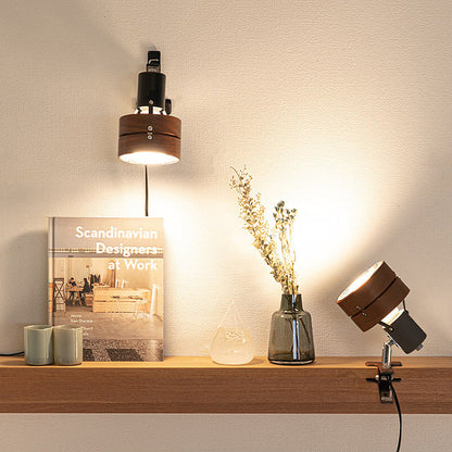 Japanese-Style Clip-On Wall Sconce with Wooden Shade and Round Design for Bedroom or Living Room Accent Lighting