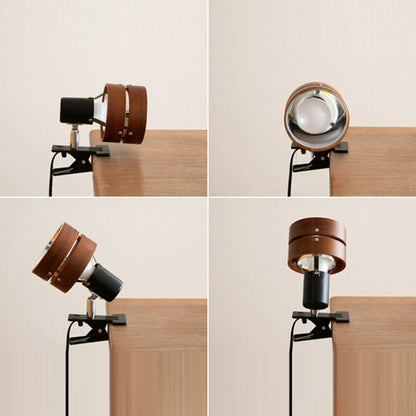Japanese-Style Clip-On Wall Sconce with Wooden Shade and Round Design for Bedroom or Living Room Accent Lighting