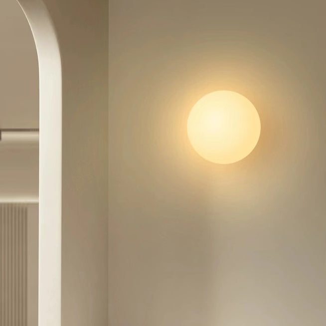 Spherical Glass Wall Light Fixture White Hardwired Single Bulb Sconce for Bedroom Hallway Entryway Ambient Lighting