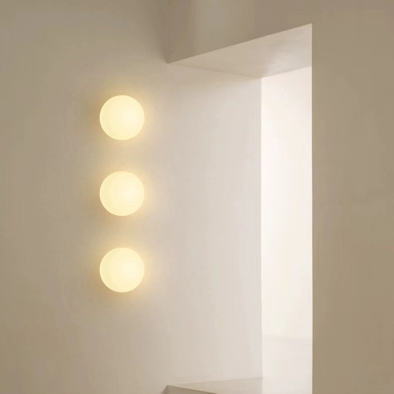 Spherical Glass Wall Light Fixture White Hardwired Single Bulb Sconce for Bedroom Hallway Entryway Ambient Lighting
