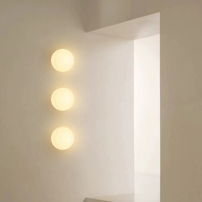 Spherical Glass Wall Light Fixture White Hardwired Single Bulb Sconce for Bedroom Hallway Entryway Ambient Lighting
