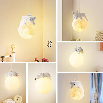 White Pendant Light with Animal Shapes for Kids Room, Adjustable G9 Socket Ceiling Lamp for Nursery Bedroom